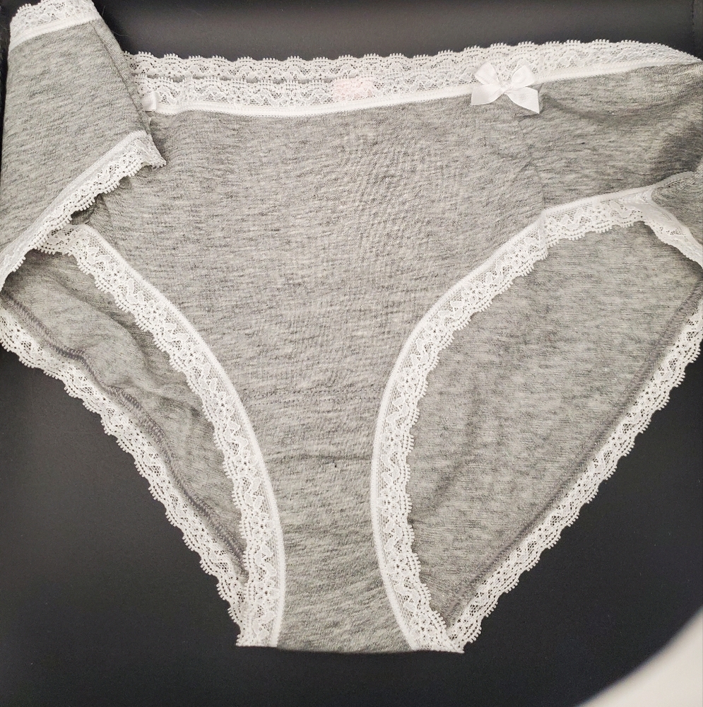 Gray Lace Trim Women's Panties